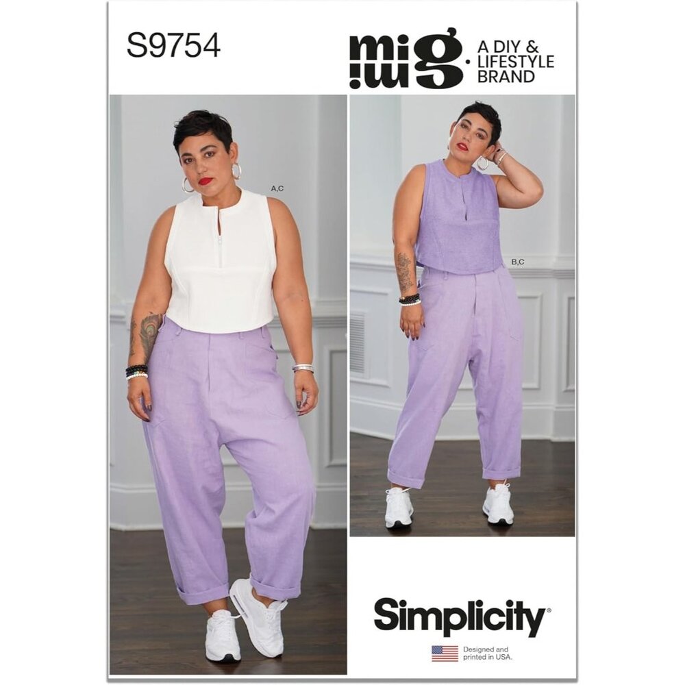 Sewing Pattern Simplicity S9754 Shirt Top Cargo Pants mimi g Misses Size 16-26‎